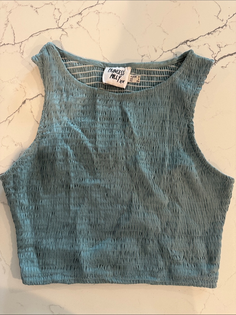 Princess Polly Blue-Green Smocked Crop Tank